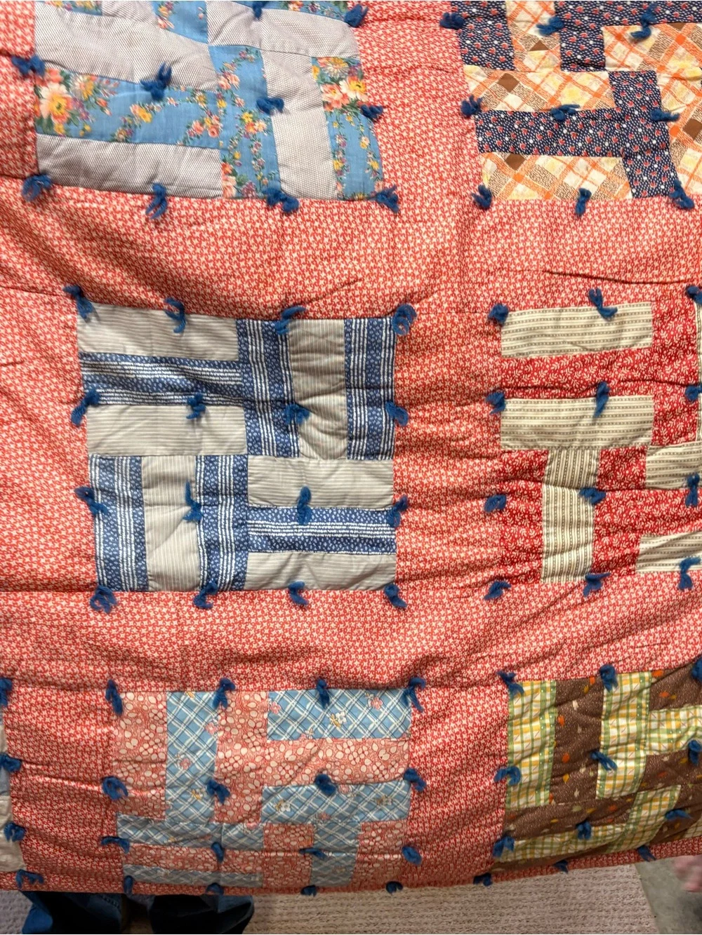 Patchwork Coral Vintage-Inspired Quilt - Coral Multi-Block Design